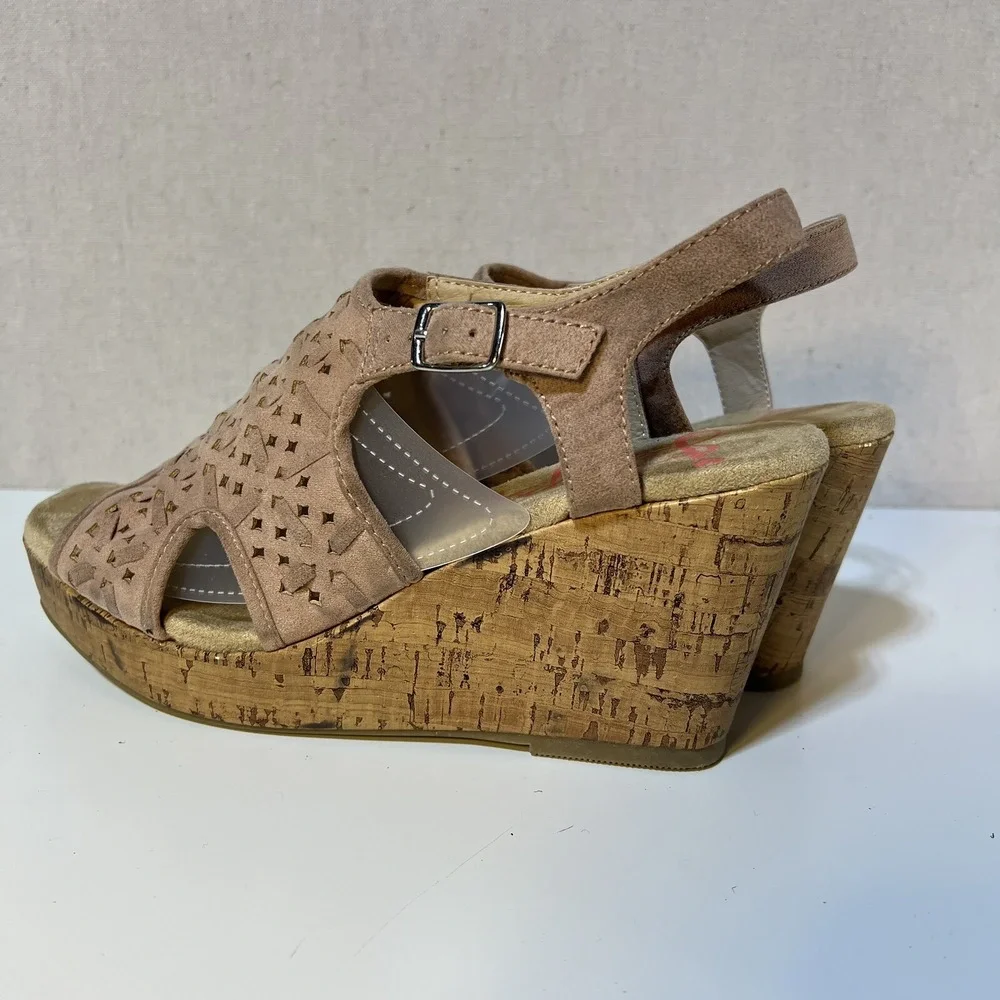 Jellypop Wedge Sandal Wmn 10 Tan Laser Cut Boho Cork Platform Summer Cottagecore